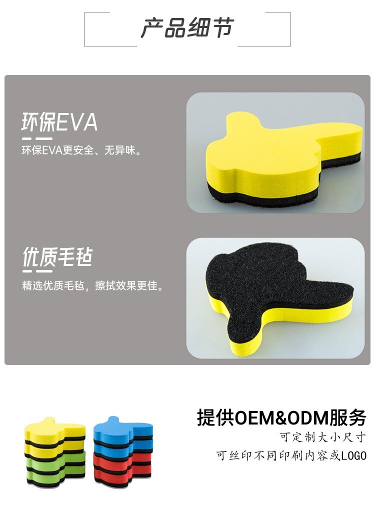M67手指形定制EVA毛氈黑板白板擦-磁性板擦-無磁性板擦定制批發(fā)產(chǎn)品細節(jié)